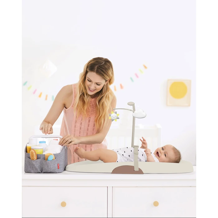 Skip Hop Baby Changing Pad Nursery Style Wipe-Clean Contoured with Cushioned Foam, Non-Skid Base, Built-in Safety Belt & Tuck-Away Toy Bar Fits Standard Changing Tables, Oat by Skip Hop - Image 2