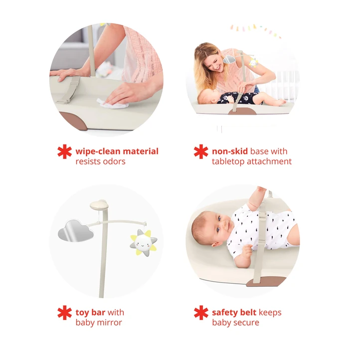 Skip Hop Baby Changing Pad Nursery Style Wipe-Clean Contoured with Cushioned Foam, Non-Skid Base, Built-in Safety Belt & Tuck-Away Toy Bar Fits Standard Changing Tables, Oat by Skip Hop - Image 4