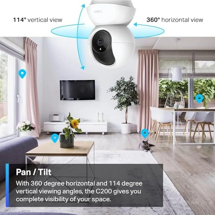 TP-Link Tapo Smart Pan/Tilt Indoor Security Camera, 360 degrees Motion Tracking, 1080p Full HD WiFi Camera for Pet/Baby, Night Vision, 2-Way Audio, 128 GB Local Storage, Works w/Alexa & Google (Tapo C200) by Tapo - Image 3