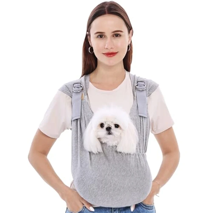 Supet Dog Carrier Sling for Small Dogs, Front Facing Cat Sling Carrier Chest, Hands Free Pet Sling Carrier, Adjustable Dog Front Carrier, Reducing Back Pain, Anti Pet Anxiety (Grey, Regular) by Supet - Image 1