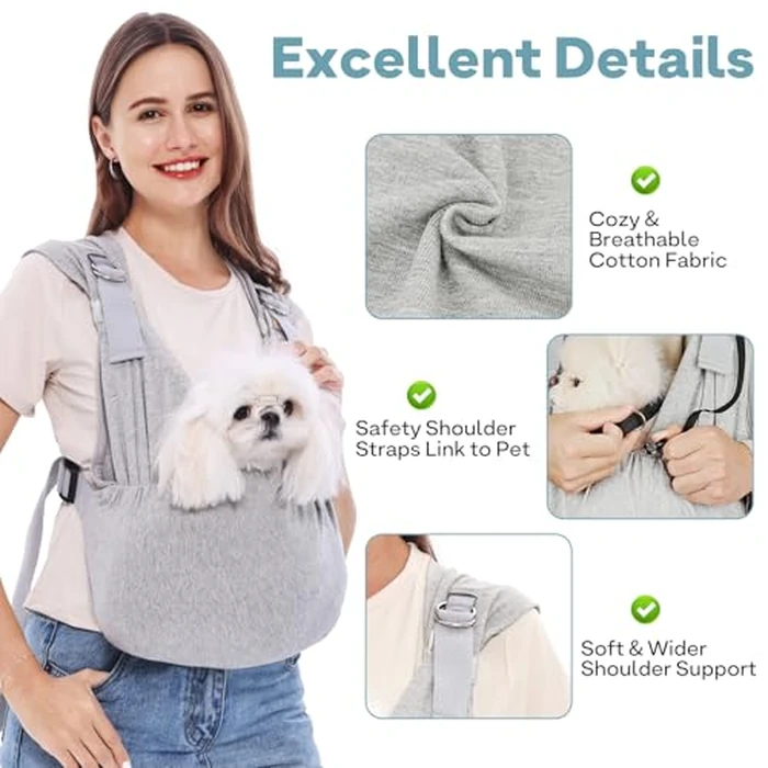 Supet Dog Carrier Sling for Small Dogs, Front Facing Cat Sling Carrier Chest, Hands Free Pet Sling Carrier, Adjustable Dog Front Carrier, Reducing Back Pain, Anti Pet Anxiety (Grey, Regular) by Supet - Image 5