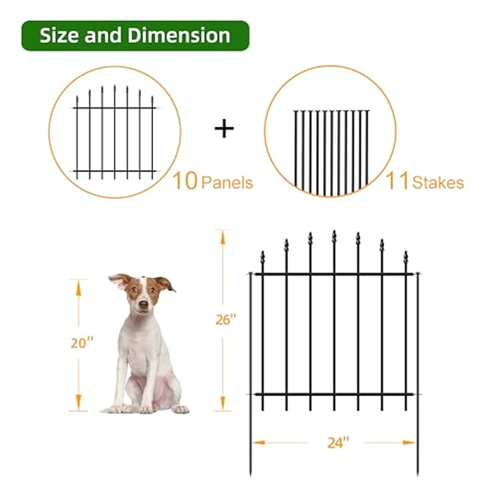 FOREHOGAR Metal Garden Fence 26 in H x 20ft L, 10 Panels + 11 Stakes Border Dog Fence Panels Animal Barrier, No Dig Garden Fencing for Yard Patio Flower Bed Lawn Outdoor, Arch Black by FOREHOGAR - Image 3