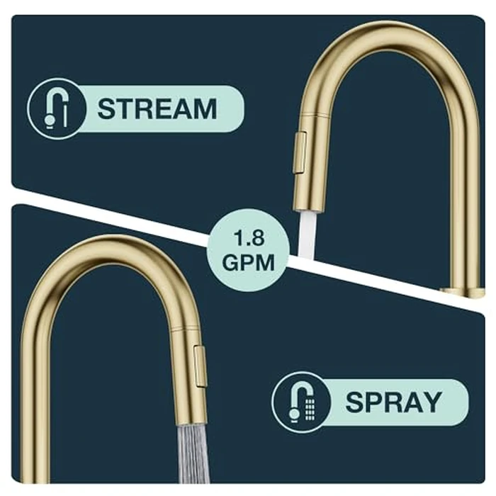 FORIOUS Kitchen Faucet, Kitchen Faucets with Pull Down Sprayer, Stainless Steel High Arc Single Handle Classic Kitchen Sink Faucet, for RV, Laundry, 1 and 3 Hole Deck Mount (Brushed Gold) by FORIOUS - Image 3