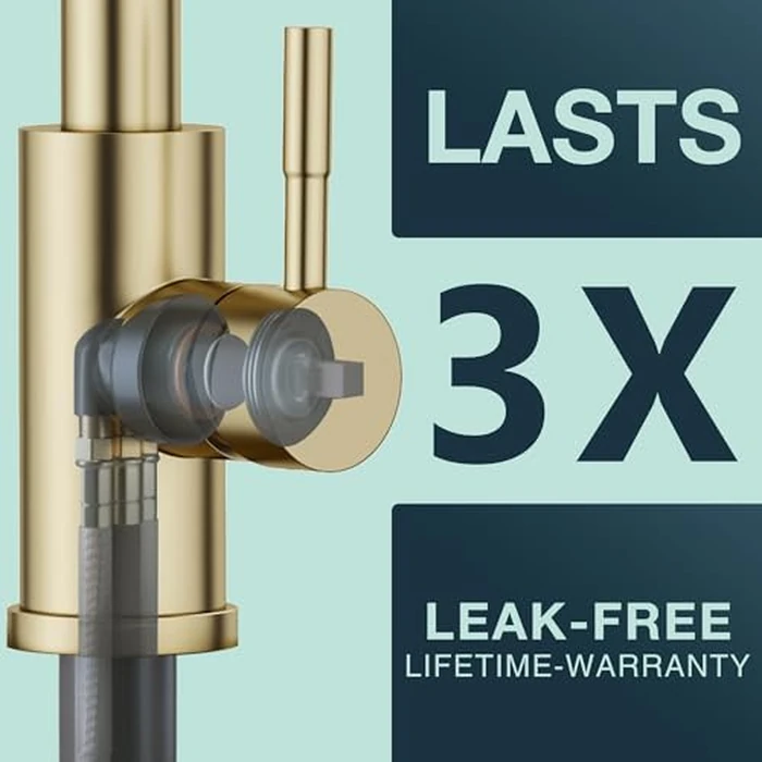 FORIOUS Kitchen Faucet, Kitchen Faucets with Pull Down Sprayer, Stainless Steel High Arc Single Handle Classic Kitchen Sink Faucet, for RV, Laundry, 1 and 3 Hole Deck Mount (Brushed Gold) by FORIOUS - Image 7