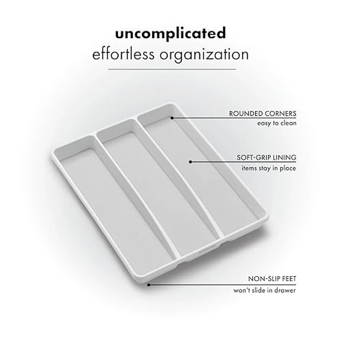 Madesmart Classic 3-Compartment Plastic Utensil Tray for Drawers, Multipurpose Storage Tray Drawer Organizer, White by Madesmart - Image 3