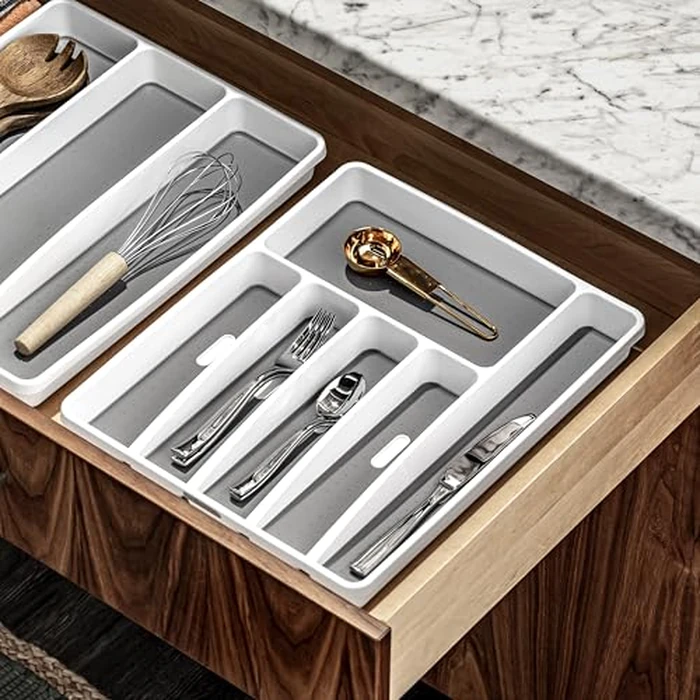 Madesmart Classic 3-Compartment Plastic Utensil Tray for Drawers, Multipurpose Storage Tray Drawer Organizer, White by Madesmart - Image 4