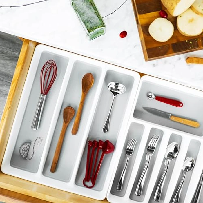 Madesmart Classic 3-Compartment Plastic Utensil Tray for Drawers, Multipurpose Storage Tray Drawer Organizer, White by Madesmart - Image 6