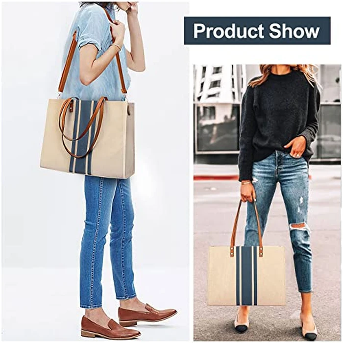 Laptop Tote Bag for Women 15.6 Inch Laptop Work Bag Large Capacity Canvas Computer Tote Bags Business Briefcase Shoulder Bag for Women Casual Beach Bag Perfect for Travel/Daily Use/Birthday Gift by BOLOSTA - Image 2