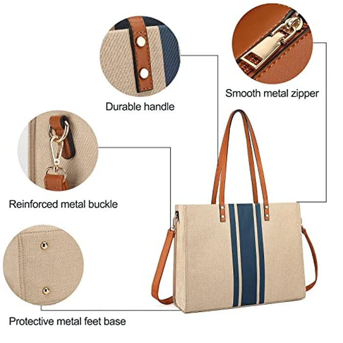 Laptop Tote Bag for Women 15.6 Inch Laptop Work Bag Large Capacity Canvas Computer Tote Bags Business Briefcase Shoulder Bag for Women Casual Beach Bag Perfect for Travel/Daily Use/Birthday Gift by BOLOSTA - Image 5