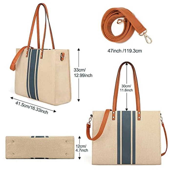 Laptop Tote Bag for Women 15.6 Inch Laptop Work Bag Large Capacity Canvas Computer Tote Bags Business Briefcase Shoulder Bag for Women Casual Beach Bag Perfect for Travel/Daily Use/Birthday Gift by BOLOSTA - Image 6