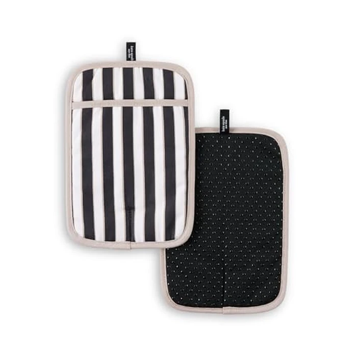 kate spade new york Botanical Stripe Pot Holder 2-Pack Set, 7" x 10", Black/Beige by kate spade new york - Image 1