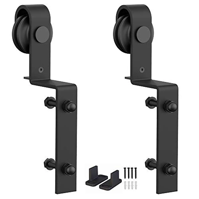 ZEKOO Bypass Barn Door Hardware - Heavy Duty Door Hanger Roller with Anti-Jumper, Stopper, Floor Guide & Accessories - Easy Installation, Noise-Free (J Shape Offset-Style) by ZEKOO - Used - Very Good condition