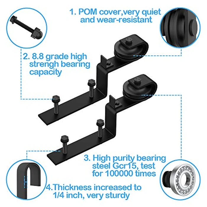 ZEKOO Bypass Barn Door Hardware - Heavy Duty Door Hanger Roller with Anti-Jumper, Stopper, Floor Guide & Accessories - Easy Installation, Noise-Free (J Shape Offset-Style) by ZEKOO - Image 4