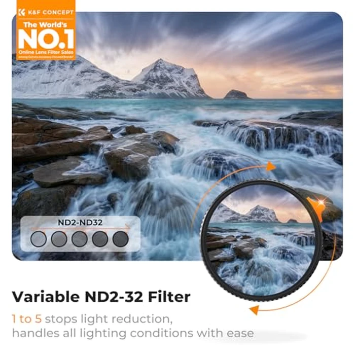 K&F CONCEPT 77mm True Color & Ultra Low Reflectivity ND2-32 | (1-5 Stops) Variable Neutral Density ND Lens Filter with 28 Multi-Layer Coatings (Nano-X Series) by K&F CONCEPT - Image 2