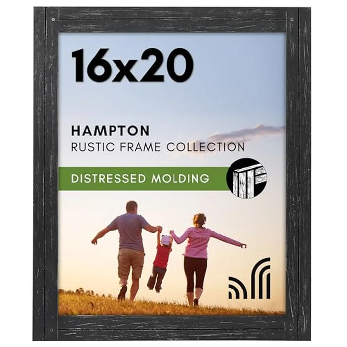 Americanflat 16x20 Picture Frame with Polished Plexiglass - Hampton Collection - Distressed Wood Picture Frames for Vertical or Horizontal Wall Display - Charcoal Black by Americanflat - Image 1