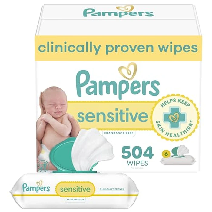 Pampers Baby Wipes Sensitive, Water Based Hypoallergenic and Unscented 504 Total (6 Flip-Top Packs) by Pampers - Image 1