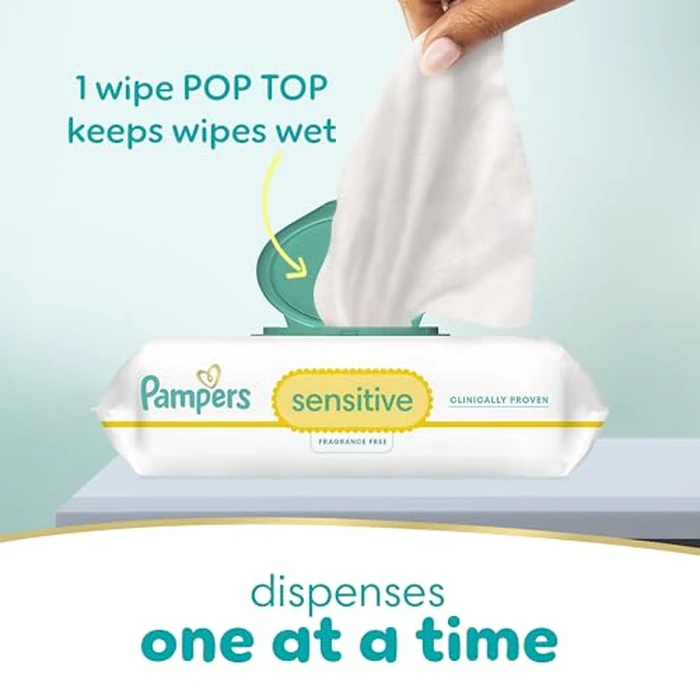 Pampers Baby Wipes Sensitive, Water Based Hypoallergenic and Unscented 504 Total (6 Flip-Top Packs) by Pampers - Image 6