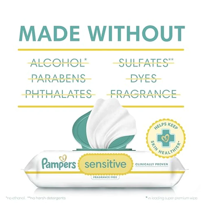 Pampers Baby Wipes Sensitive, Water Based Hypoallergenic and Unscented 504 Total (6 Flip-Top Packs) by Pampers - Image 7