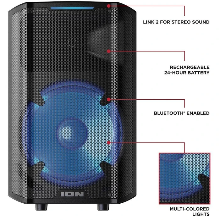 ION Trouper 300 Battery Powered Portable Speaker System with Multi-Channel Mixer and Lights - Black by ION - Image 4