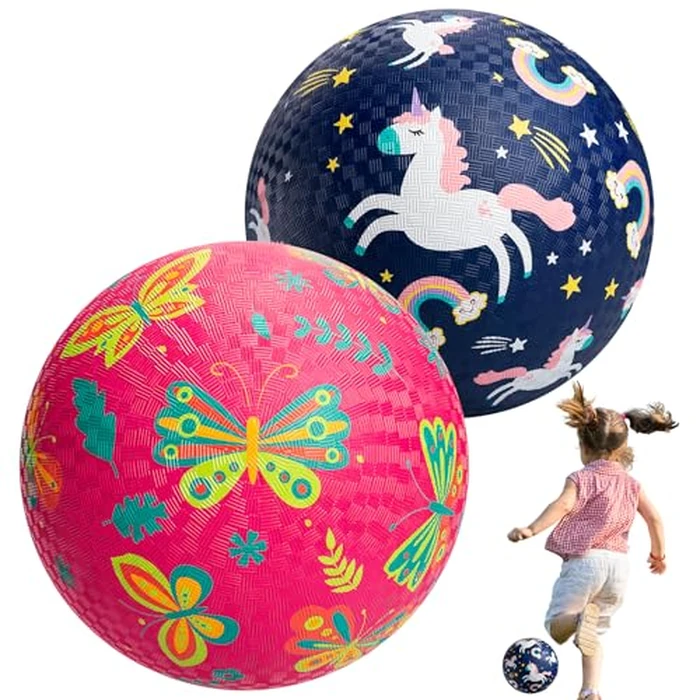 U&C Planet Playground Balls for Toddlers 1-3, 2 Pack 8.5 inch Kickball for Kids Outdoor Indoor, Catoon Balls with Unicorn Butterfly, Child Gift for Boys Girls 1-3 3-5 5-10 by U&C Planet - Used - Like New condition