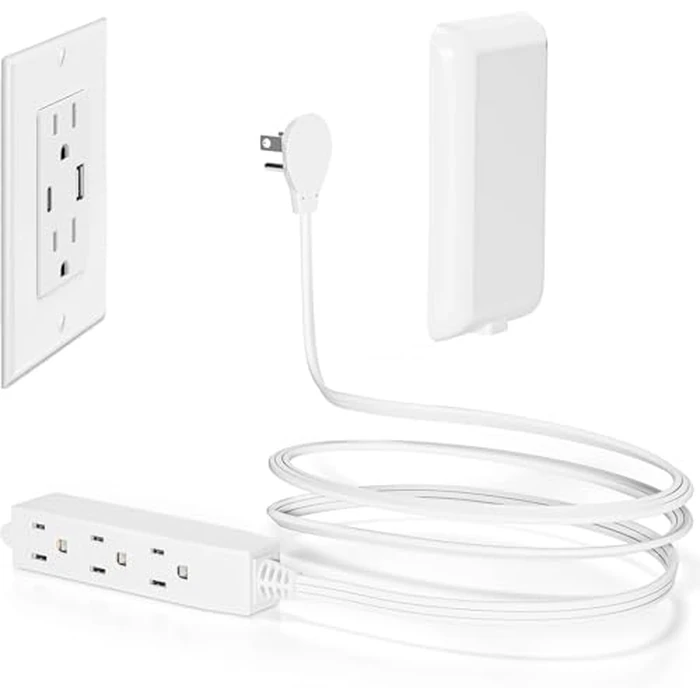 Flat Plug Extension Cord 3FT, JOELEW 3 Outlet Power Strip with Outlet Covers Baby Proofing, Ultra Thin Outlet Concealer for Home, Living Room, Bedroom and Office by JOELEW - Used - Good condition - CA$17.10