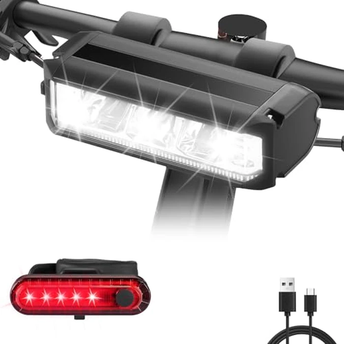 Mooyude High Lumens Super Bright Bike Light for Night Riding, USB Rechargeable Bicycle Headlight, Waterproof Bike Headlight, Waterproof Bike Headlight and Taillight, MTB Off-Road Cycling Commuting by Mooyude - Used - Very Good condition - US$16.92