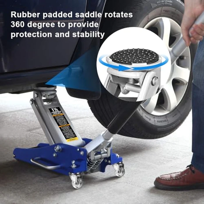 BIG RED T815016L Torin Hydraulic Low Profile Aluminum and Steel Racing Floor Jack with Dual Piston Quick Lift Pump, 1.5 Ton (3,000 lb) Capacity, Blue, T815016L by BIG RED - Image 4