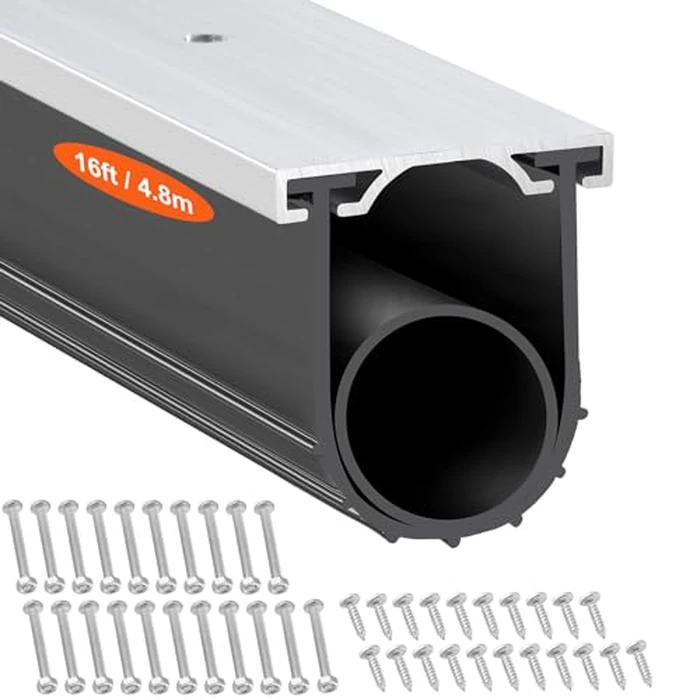 VEVOR Garage Door Seals Bottom Rubber, U Shape +O Ring Combination Garage Door Weather Stripping with Pre-drilled Aluminum Track Retainer Kit, 5/16 inch T-Ends and 3 3/4 inch Width (16 Ft, Black) by VEVOR - Used - Very Good condition - US$25.91