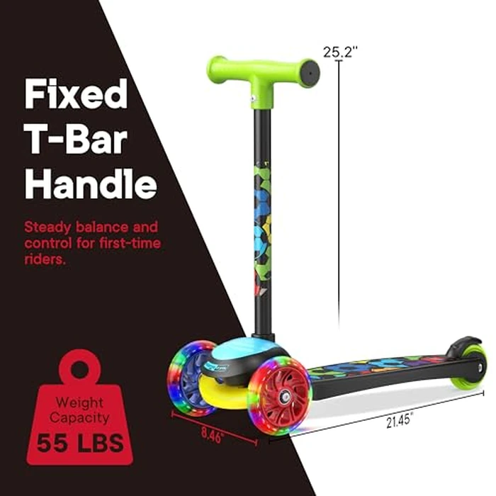 3 Wheel Scooter for Kids, Smooth Light Up LED Front Wheels, Wide Anti Slip Deck, Rear Foot Brake, Easy Lean to Steer Maneuvering, Indoor & Outdoor Ride On Toys for Ages 2 Up, Football Theme Color by Scooter Stars - Image 2