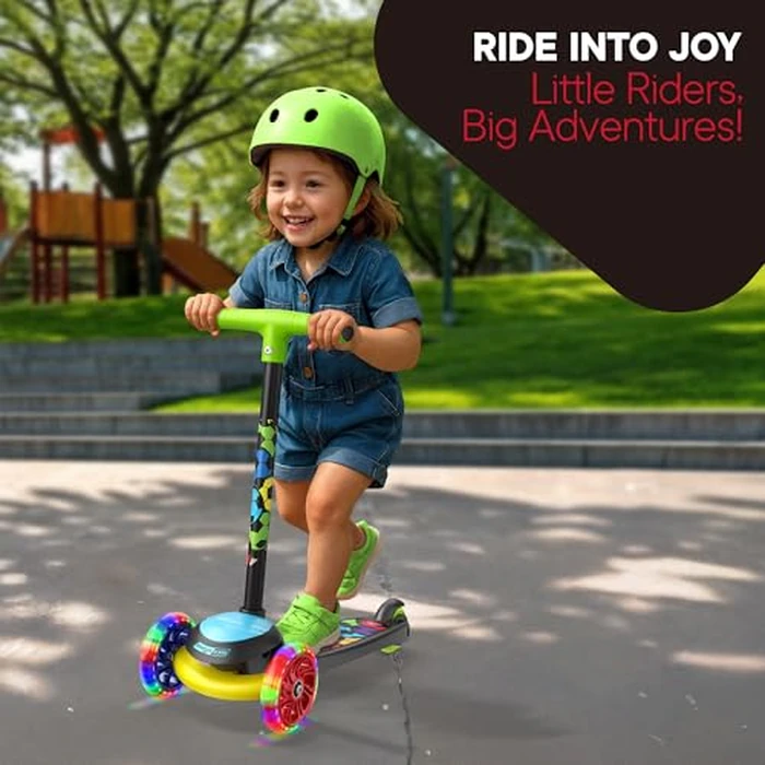3 Wheel Scooter for Kids, Smooth Light Up LED Front Wheels, Wide Anti Slip Deck, Rear Foot Brake, Easy Lean to Steer Maneuvering, Indoor & Outdoor Ride On Toys for Ages 2 Up, Football Theme Color by Scooter Stars - Image 4