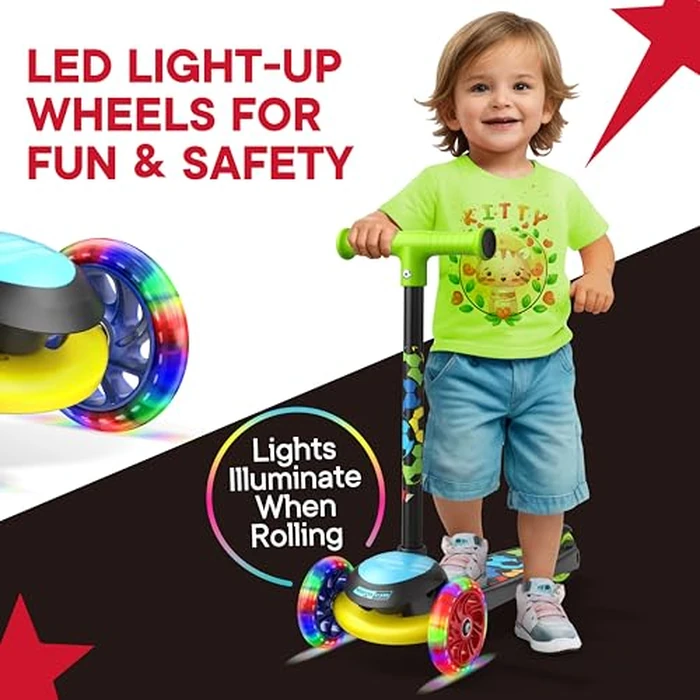 3 Wheel Scooter for Kids, Smooth Light Up LED Front Wheels, Wide Anti Slip Deck, Rear Foot Brake, Easy Lean to Steer Maneuvering, Indoor & Outdoor Ride On Toys for Ages 2 Up, Football Theme Color by Scooter Stars - Image 6