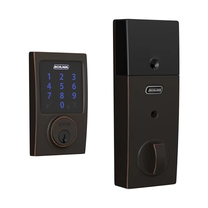 Schlage Connect Smart Deadbolt Lock with Touchscreen Keypad, Keyless Front Door Entry, Z-Wave Plus Compatible, Aged Bronze, BE469ZP CEN 716 by SCHLAGE - Used - Like New condition - US$139.03