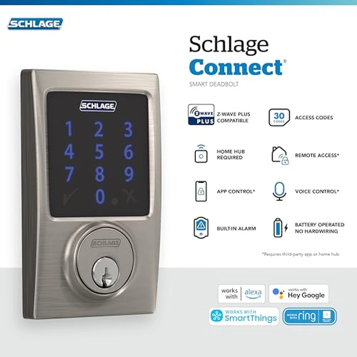 Schlage Connect Smart Deadbolt Lock with Touchscreen Keypad, Keyless Front Door Entry, Z-Wave Plus Compatible, Aged Bronze, BE469ZP CEN 716 by SCHLAGE - Image 2