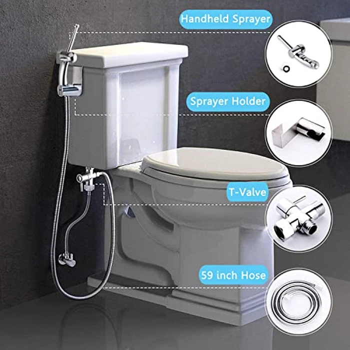 Hand Held Bidet,Cloth Diaper Toilet Sprayer Kit with Pressure Control (Jet/Soft) Spray Handheld Bidet Bidet Sprayer - 7/8 inch Brass Valve Core w/Metal Hose, Tank/Wall Mount by ABSOK - Image 2