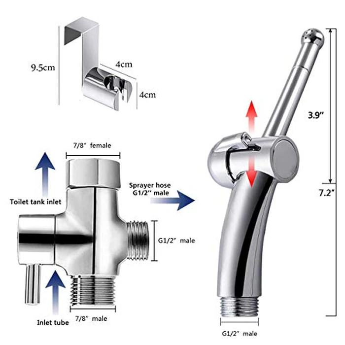 Hand Held Bidet,Cloth Diaper Toilet Sprayer Kit with Pressure Control (Jet/Soft) Spray Handheld Bidet Bidet Sprayer - 7/8 inch Brass Valve Core w/Metal Hose, Tank/Wall Mount by ABSOK - Image 3