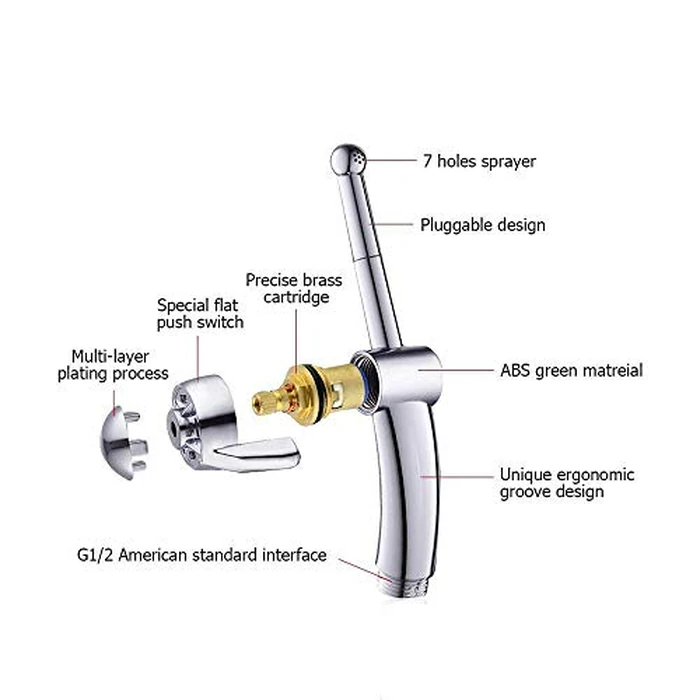 Hand Held Bidet,Cloth Diaper Toilet Sprayer Kit with Pressure Control (Jet/Soft) Spray Handheld Bidet Bidet Sprayer - 7/8 inch Brass Valve Core w/Metal Hose, Tank/Wall Mount by ABSOK - Image 5