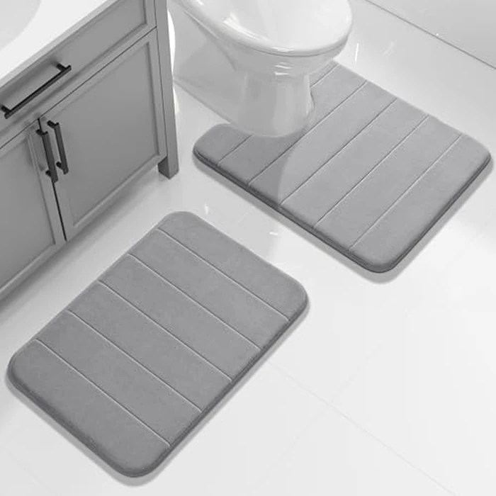 Yimobra U-Shaped Toilet Bath Mat Set 2 Piece - Super Soft Absorbent Quick Dry Memory Foam Bathroom Rugs, Machine Washable Non Slip Floor Carpet for Tub Shower & Single Sink (17x24 & 24x20, Gray) by Yimobra - Image 1