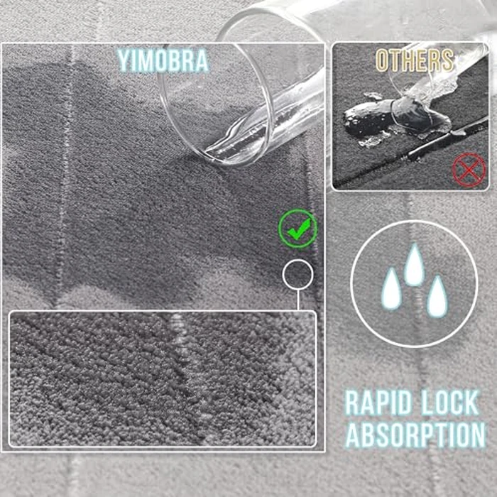 Yimobra U-Shaped Toilet Bath Mat Set 2 Piece - Super Soft Absorbent Quick Dry Memory Foam Bathroom Rugs, Machine Washable Non Slip Floor Carpet for Tub Shower & Single Sink (17x24 & 24x20, Gray) by Yimobra - Image 4