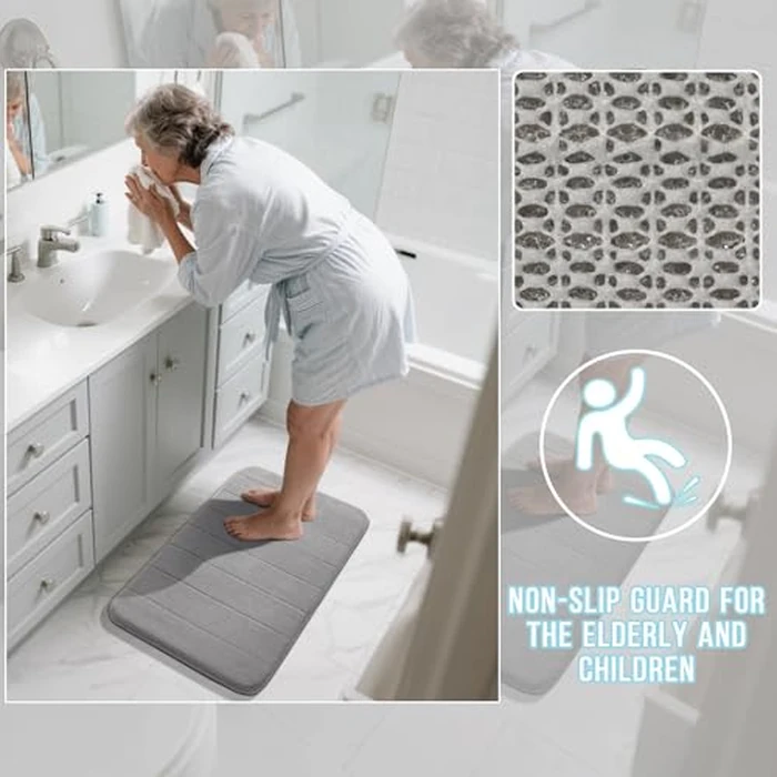 Yimobra U-Shaped Toilet Bath Mat Set 2 Piece - Super Soft Absorbent Quick Dry Memory Foam Bathroom Rugs, Machine Washable Non Slip Floor Carpet for Tub Shower & Single Sink (17x24 & 24x20, Gray) by Yimobra - Image 5