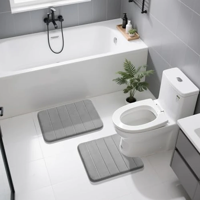 Yimobra U-Shaped Toilet Bath Mat Set 2 Piece - Super Soft Absorbent Quick Dry Memory Foam Bathroom Rugs, Machine Washable Non Slip Floor Carpet for Tub Shower & Single Sink (17x24 & 24x20, Gray) by Yimobra - Image 7