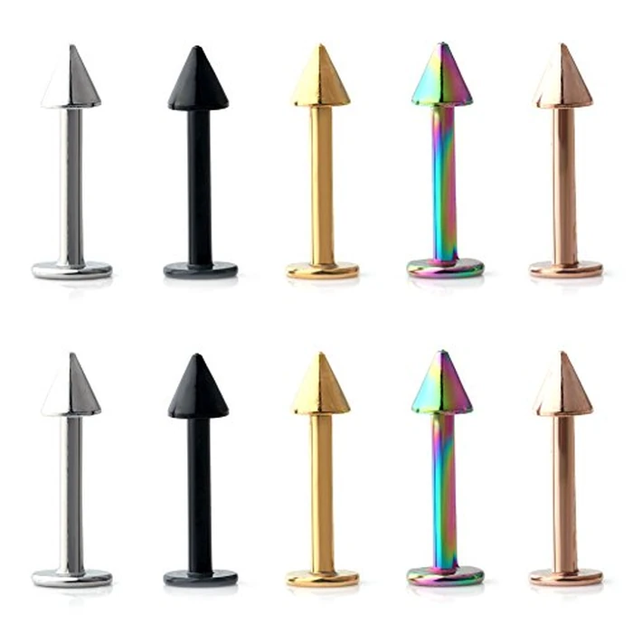 Ruifan 10PCS Assorted Colors Stainless Steel 3mm Spike Labret Monroe Lip Ring/Tragus/Helix Earring Stud Barbell Body Piercing Jewelry 16G 10mm by Ruifan - Used - Very Good condition - US$7.19