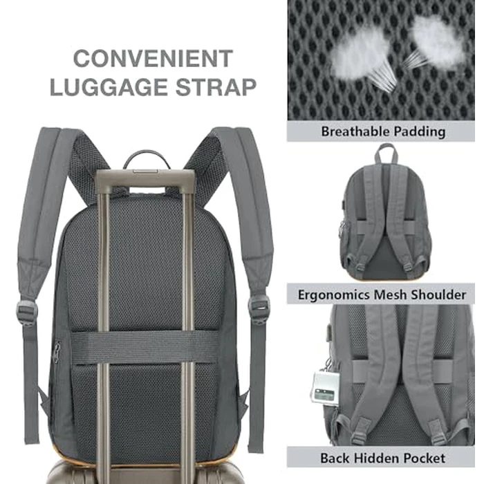 KEOFID Classic Travel Backpack for Men and Women, Anti Theft Laptop Backpack with USB Charging port, Large Bag for College(Grey and Brown, 19 Inches) by KEOFID - Image 1