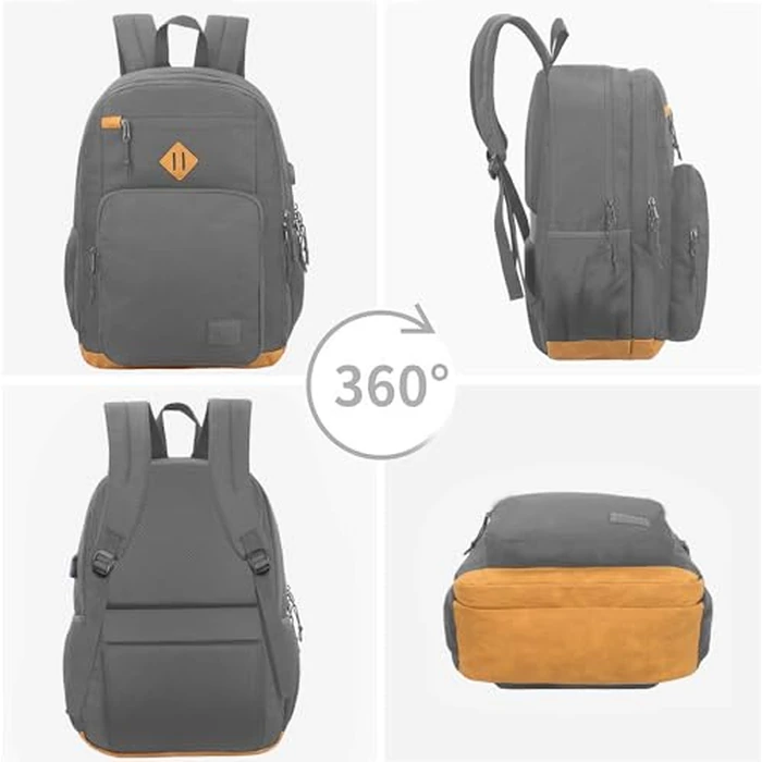 KEOFID Classic Travel Backpack for Men and Women, Anti Theft Laptop Backpack with USB Charging port, Large Bag for College(Grey and Brown, 19 Inches) by KEOFID - Image 2