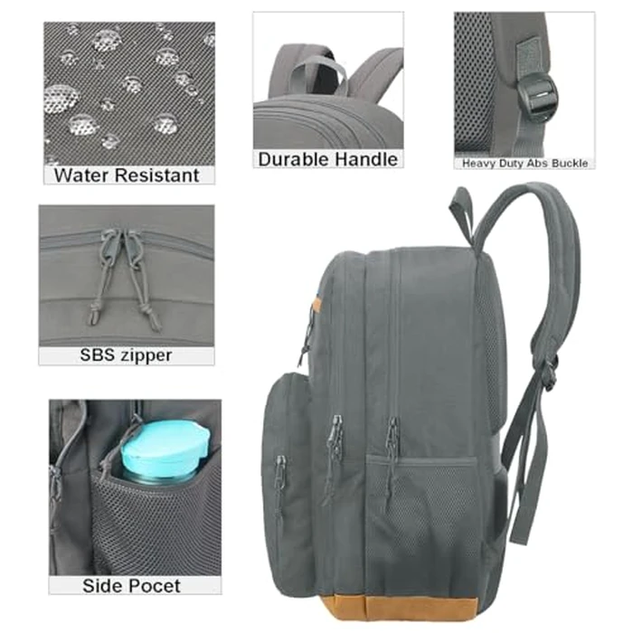 KEOFID Classic Travel Backpack for Men and Women, Anti Theft Laptop Backpack with USB Charging port, Large Bag for College(Grey and Brown, 19 Inches) by KEOFID - Image 4