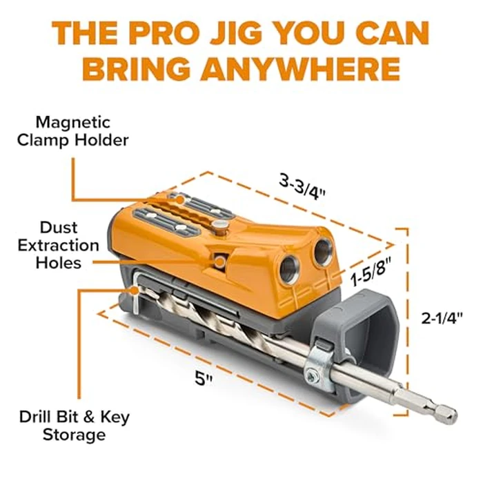 BORA Pro Compact Pocket Hole Jig, Auto Adjusting Drill Guide, Durable Pocket Hole Jig Kit for Woodworking & Tight Spaces - For Materials 1/2 inch to 1 1/2 inch Thick, Power Tool Accessory Jigs by BORA - Image 2