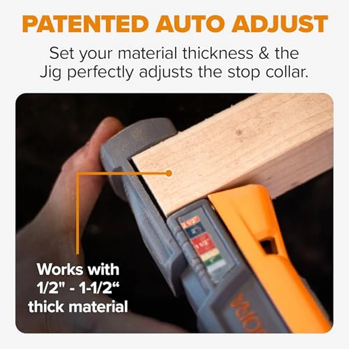 BORA Pro Compact Pocket Hole Jig, Auto Adjusting Drill Guide, Durable Pocket Hole Jig Kit for Woodworking & Tight Spaces - For Materials 1/2 inch to 1 1/2 inch Thick, Power Tool Accessory Jigs by BORA - Image 3