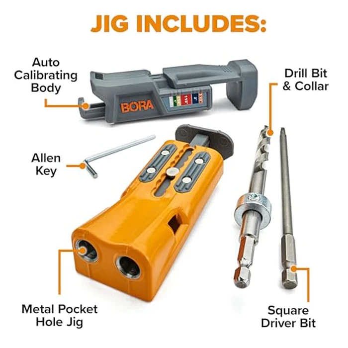 BORA Pro Compact Pocket Hole Jig, Auto Adjusting Drill Guide, Durable Pocket Hole Jig Kit for Woodworking & Tight Spaces - For Materials 1/2 inch to 1 1/2 inch Thick, Power Tool Accessory Jigs by BORA - Image 8