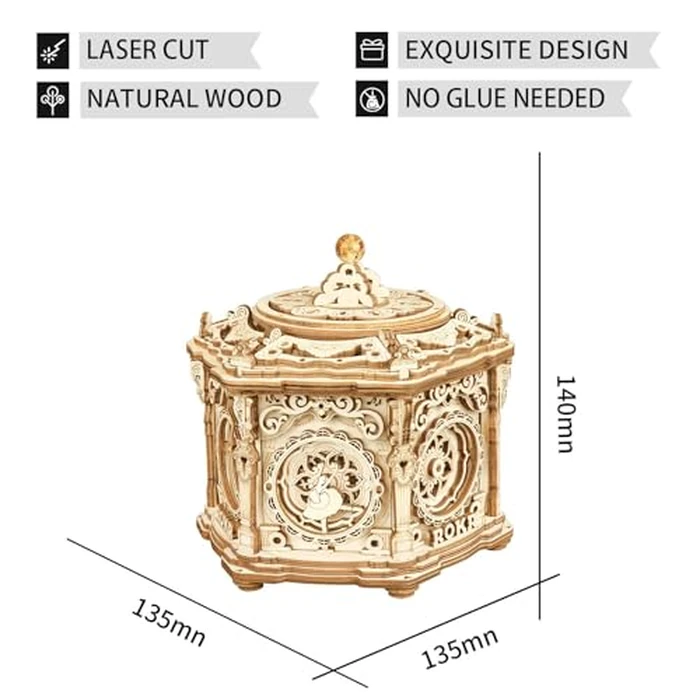 ROKR 3D Wooden Puzzles Delicate Music Box, DIY Mechanical Model Kits, Romantic Gift on Birthday/Valentine's Day, Vintage Style Decoration for Home by ROKR - Image 4