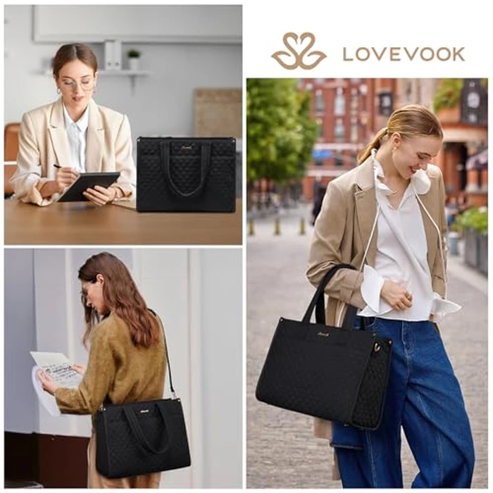 LOVEVOOK Laptop Tote Bag for Women,Canvas Work Tote Bag for Women with Clutch Purse,15.6 Inch Computer Briefcase Bag,Professional Teacher Business Office Bag,Lightweight Shoulder Travel by LOVEVOOK - Image 2