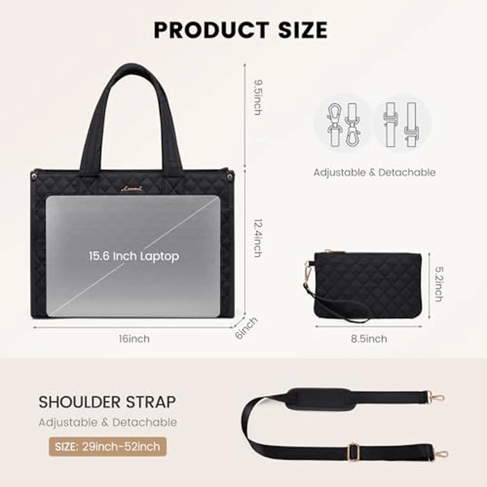 LOVEVOOK Laptop Tote Bag for Women,Canvas Work Tote Bag for Women with Clutch Purse,15.6 Inch Computer Briefcase Bag,Professional Teacher Business Office Bag,Lightweight Shoulder Travel by LOVEVOOK - Image 5